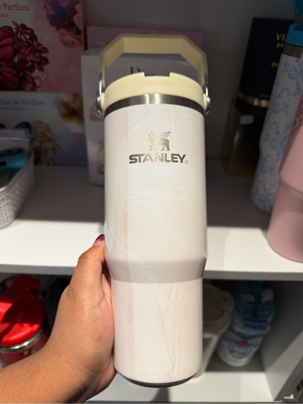 Stanley Cream and White Insulated Travel Tumbler with Carry Handle